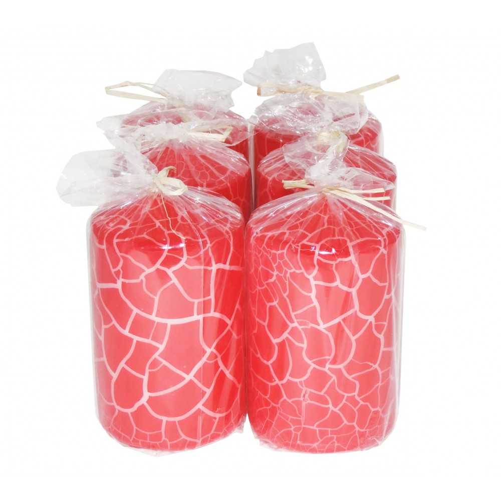 HotStar Crack Metallic Red Candles Pillars 6 Pcs Burning 30 Hours 60x100 mm Unscented