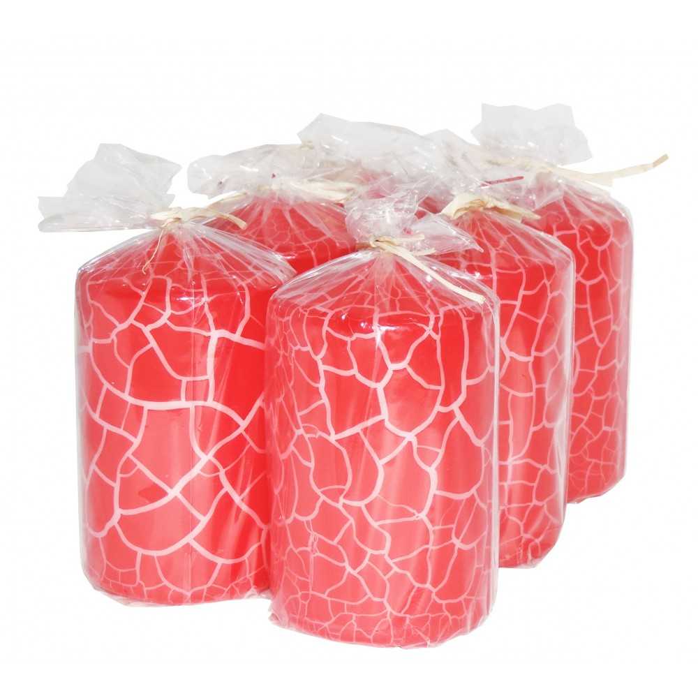 HotStar Crack Metallic Red Candles Pillars 6 Pcs Burning 30 Hours 60x100 mm Unscented