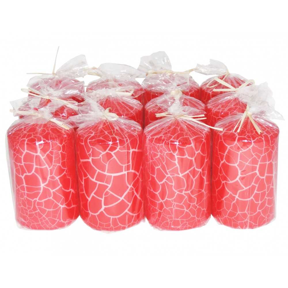 HotStar Crack Metallic Red Candles Pillars 12 Pcs Burning 30 Hours 60x100 mm Unscented