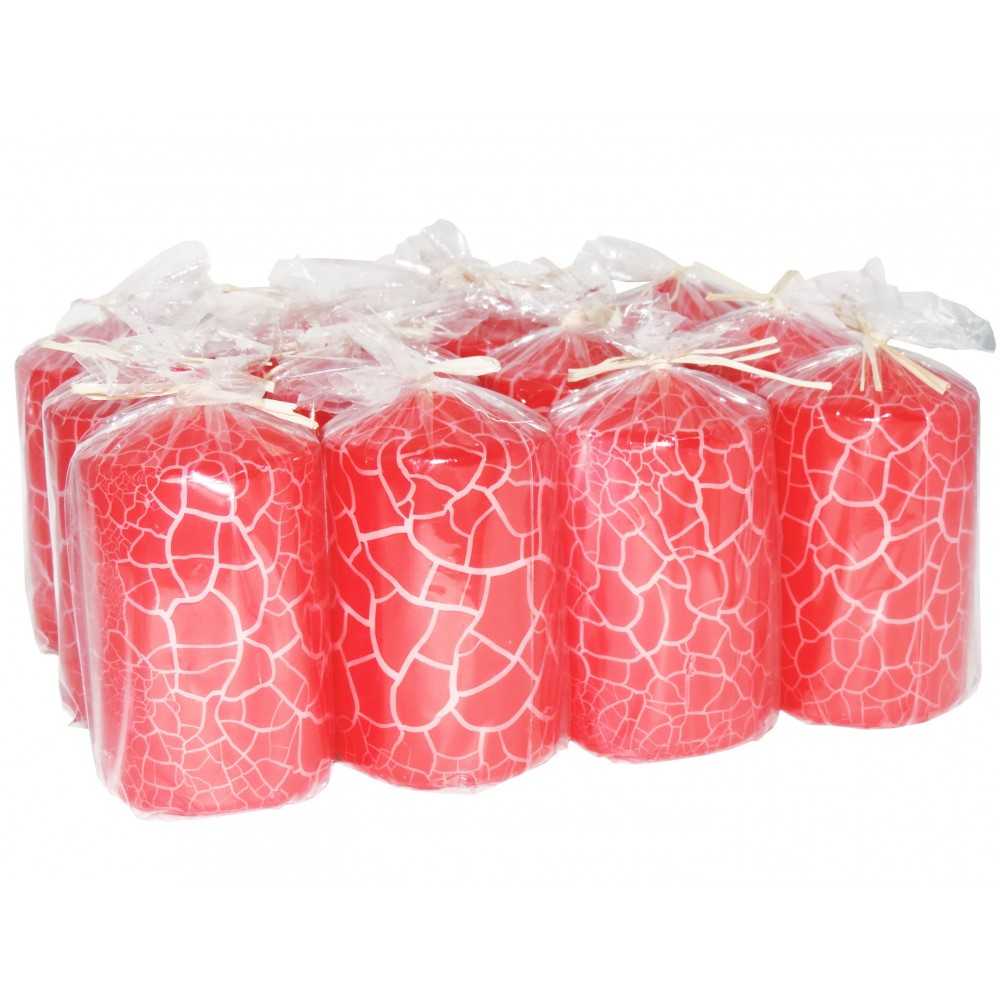 HotStar Crack Metallic Red Candles Pillars 12 Pcs Burning 30 Hours 60x100 mm Unscented