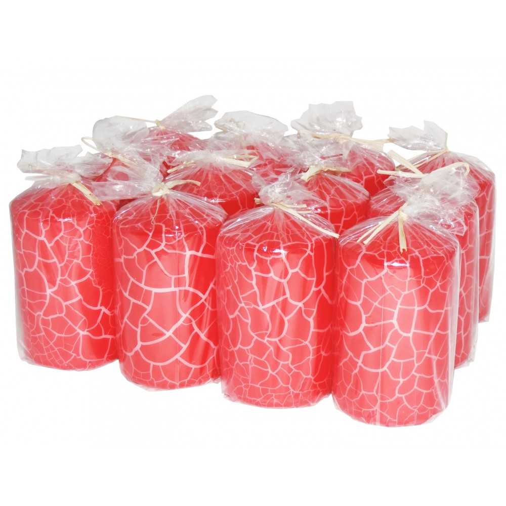 HotStar Crack Metallic Red Candles Pillars 12 Pcs Burning 30 Hours 60x100 mm Unscented