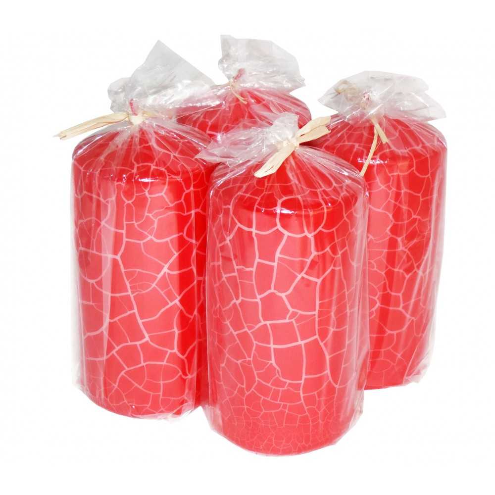 HotStar Crack Metallic Red Candles Pillars 4 Pcs Burning 69 Hours 70x140 mm Unscented