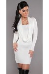 Sexy White dress with long sleeves and cowl neckline