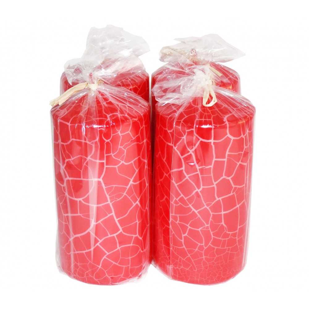 HotStar Crack Metallic Red Candles Pillars 4 Pcs Burning 69 Hours 70x140 mm Unscented