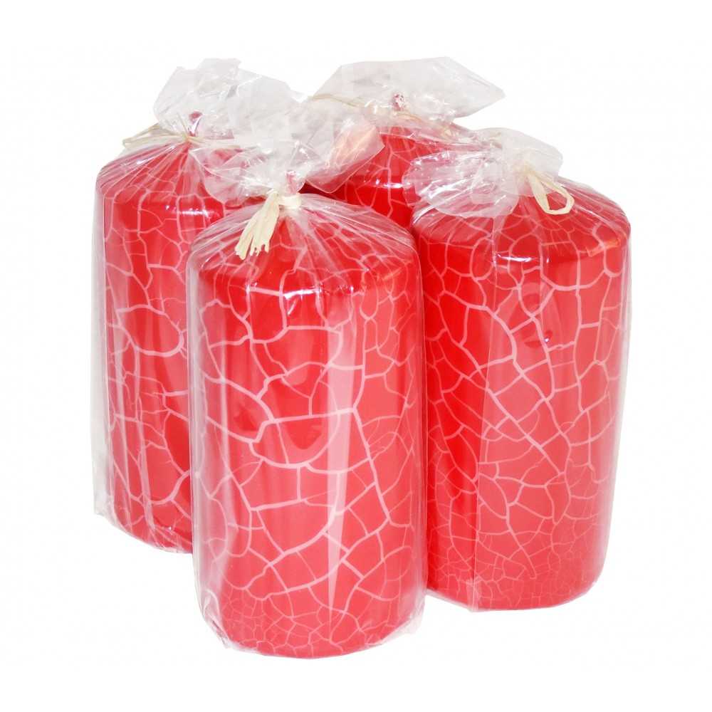 HotStar Crack Metallic Red Candles Pillars 4 Pcs Burning 69 Hours 70x140 mm Unscented