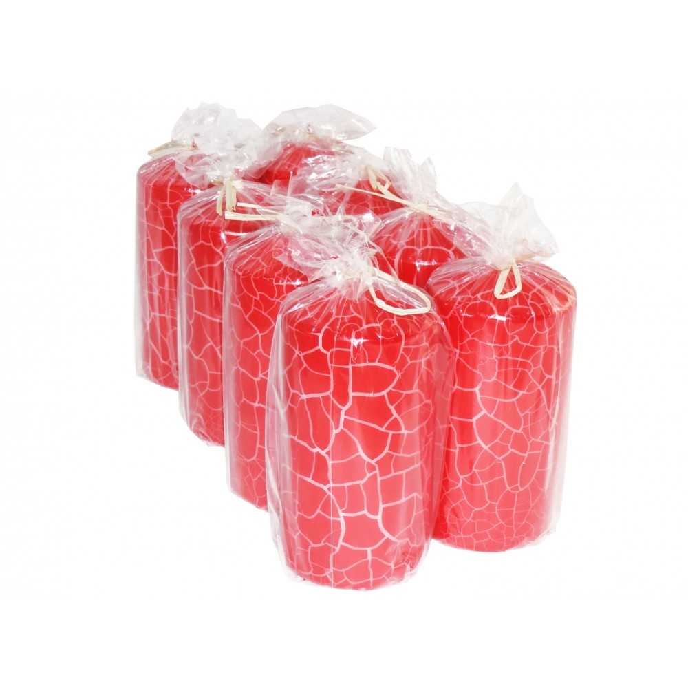 HotStar Crack Metallic Red Candles Pillars 8 Pcs Burning 69 Hours 70x140 mm Unscented