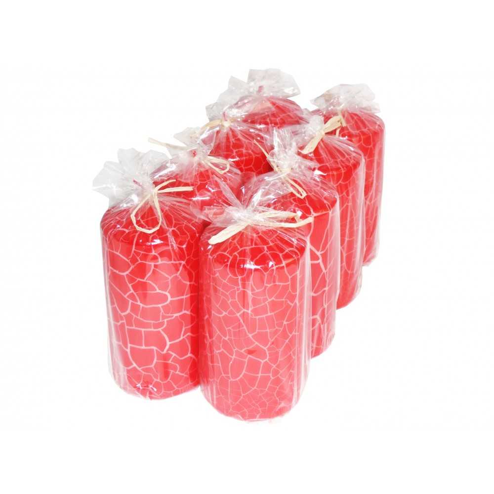 HotStar Crack Metallic Red Candles Pillars 8 Pcs Burning 69 Hours 70x140 mm Unscented