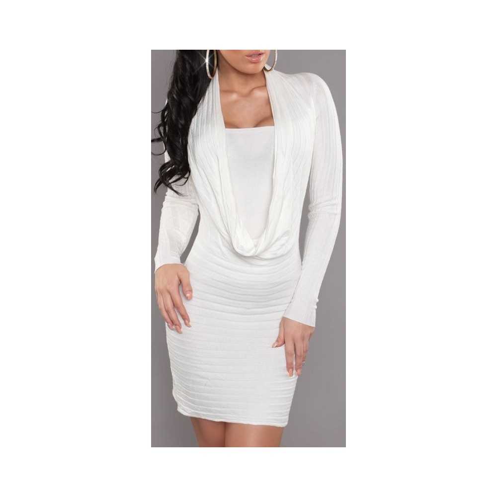 Sexy White dress with long sleeves and cowl neckline