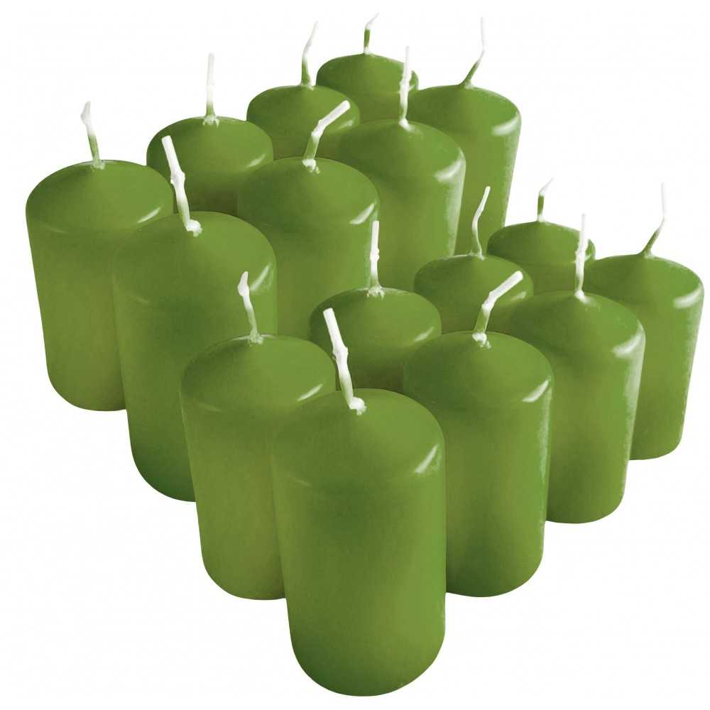 HotStar Pillar Wax Cylindrical Candles Duration 7 Hours d40 h70 mm Green Color Set of 16 Pieces