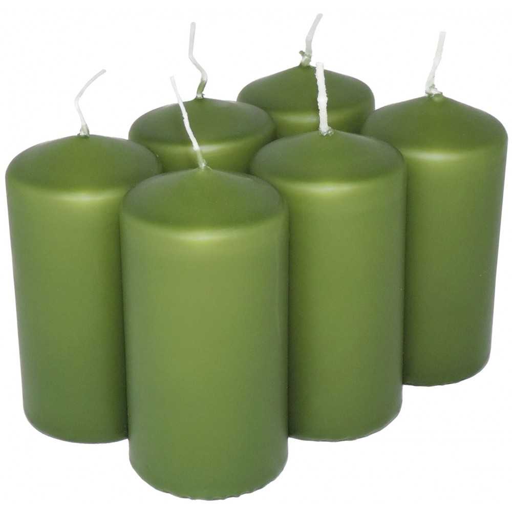 HotStar Candele Cilindriche Cera a Colonna Durata 12 Ore d45 h90 mm Colore Verde Set di 6 Pezzi Antigoccia