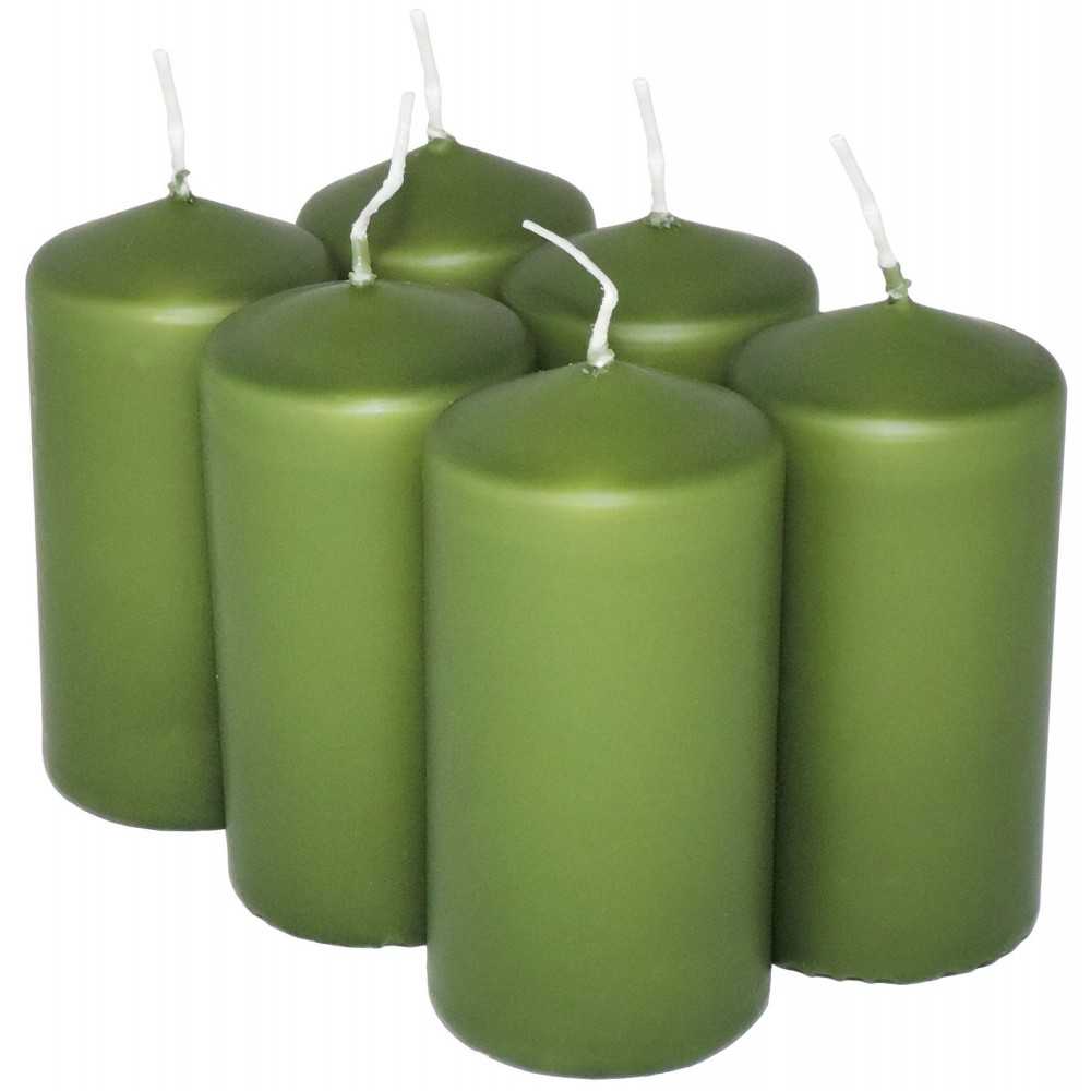 HotStar Candele Cilindriche Cera a Colonna Durata 12 Ore d45 h90 mm Colore Verde Set di 6 Pezzi Antigoccia