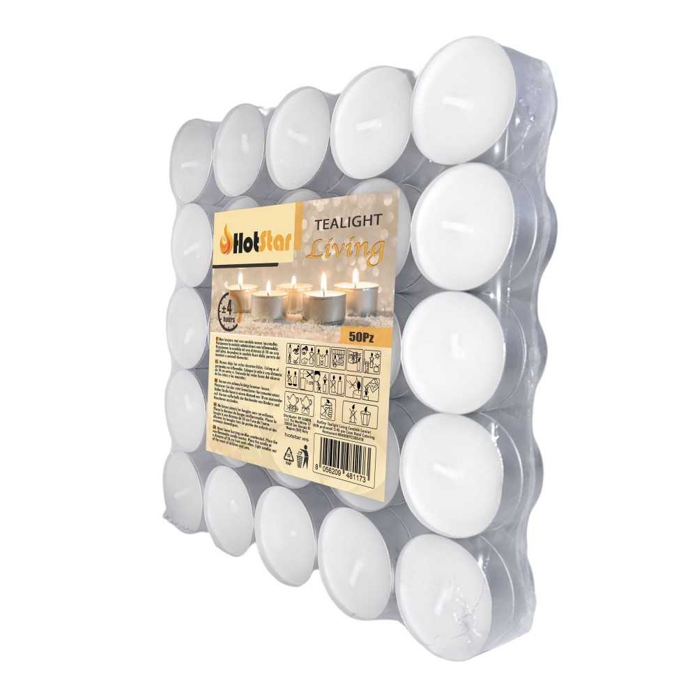 HotStar Living Tealight Candele Lumini Non profumati 4h 50Pz Bianco