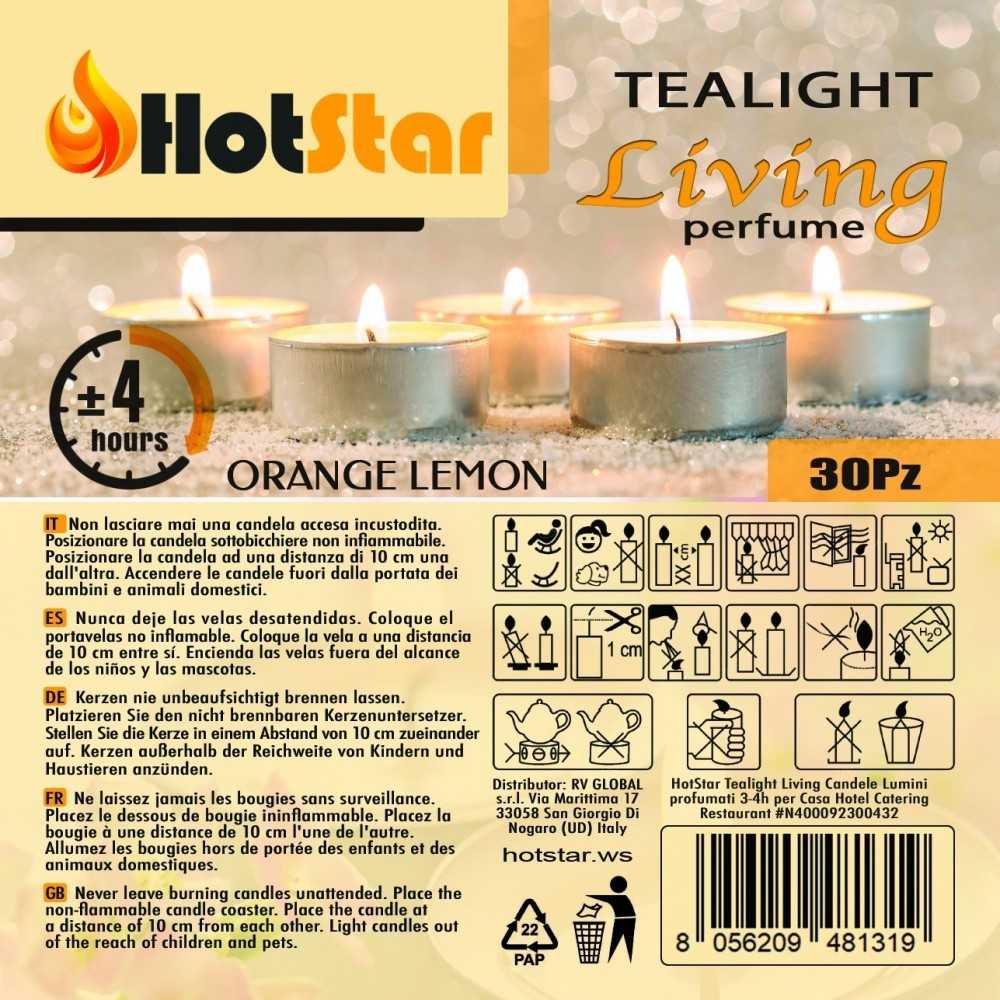 HotStar Living Tealight Candele Lumini Profumati ARANCIA E LIMONE 4h 30Pz