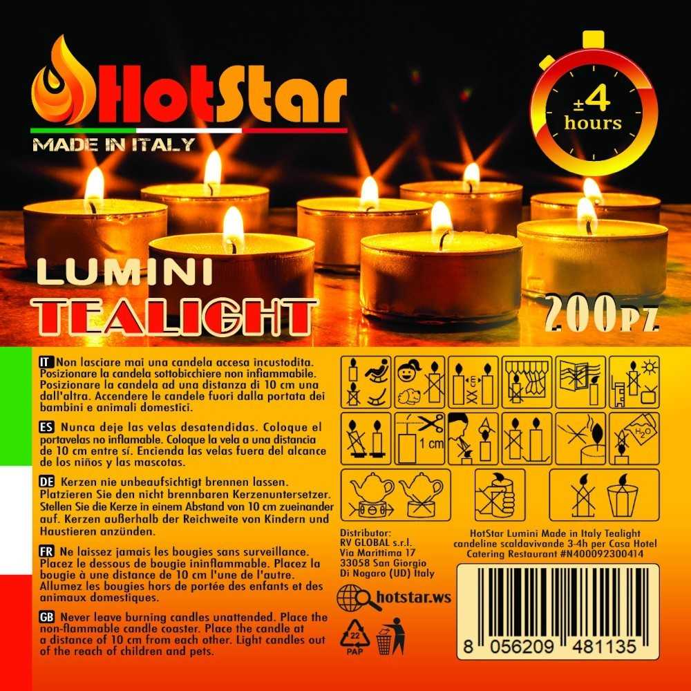 HotStar Lumini Tealight Unscented Candles 4h 200Pcs White Made in Italy