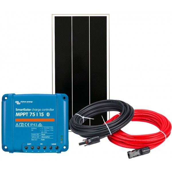 Kit Camper 12V 100W Pannello Solare Fotovoltaico + Regolatore SmartSolar MPPT 15A + Kit Cavi