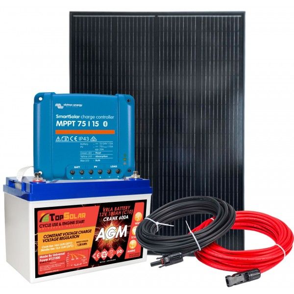 12V 150W RV/Boat Kit + 100Ah AGM + 75/15 MPPT SmartSolar + Cable Kit