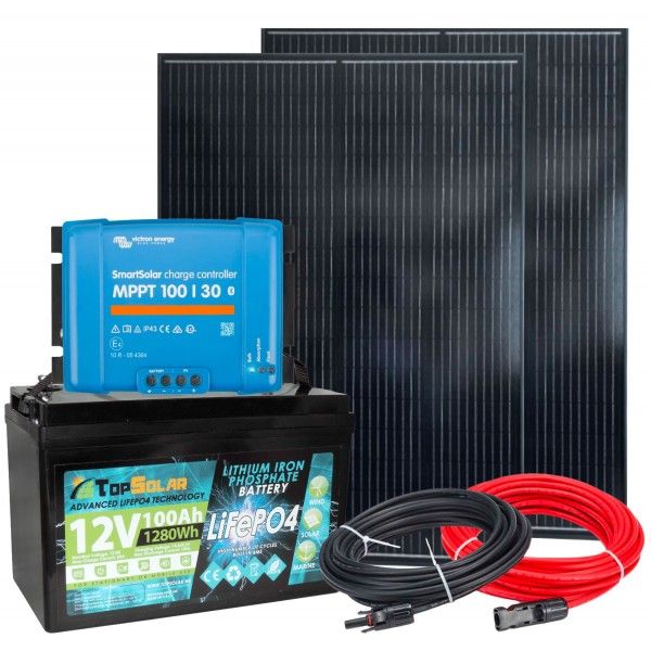 12V 300W RV/Boat Kit + 100Ah LiFePO4 + MPPT 100/30 SmartSolar + Cable Kit