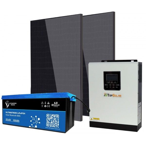 Kit Impianto Fotovoltaico Off Grid Baita Casa 24V 800W con Inverter 3kVA Batteria LiFePO4 2.56kWh