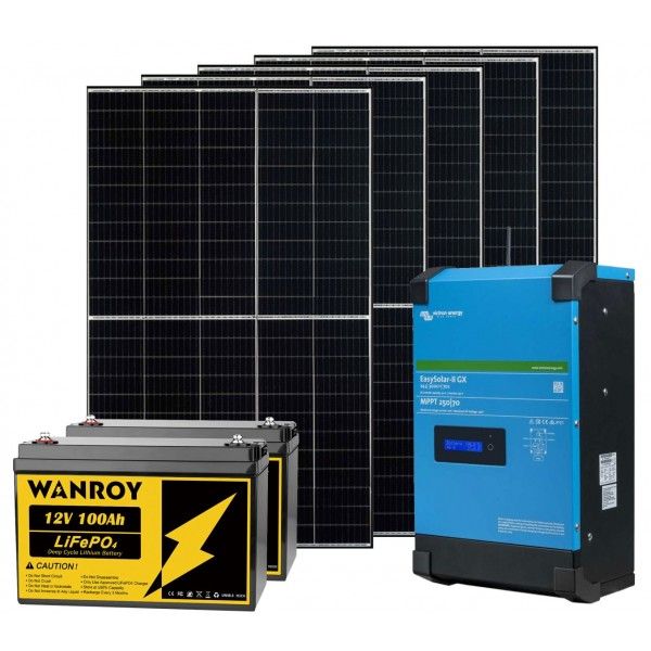 Impianto Fotovoltaico 24V 2kW Kit Off Grid Baita Casa con Inverter 3kVA Batteria LiFePO4 2560Wh