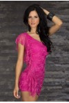 Sexy Fuchsia one shoulder mini lace dress