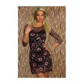 Elegant short dress in pink floral lace
