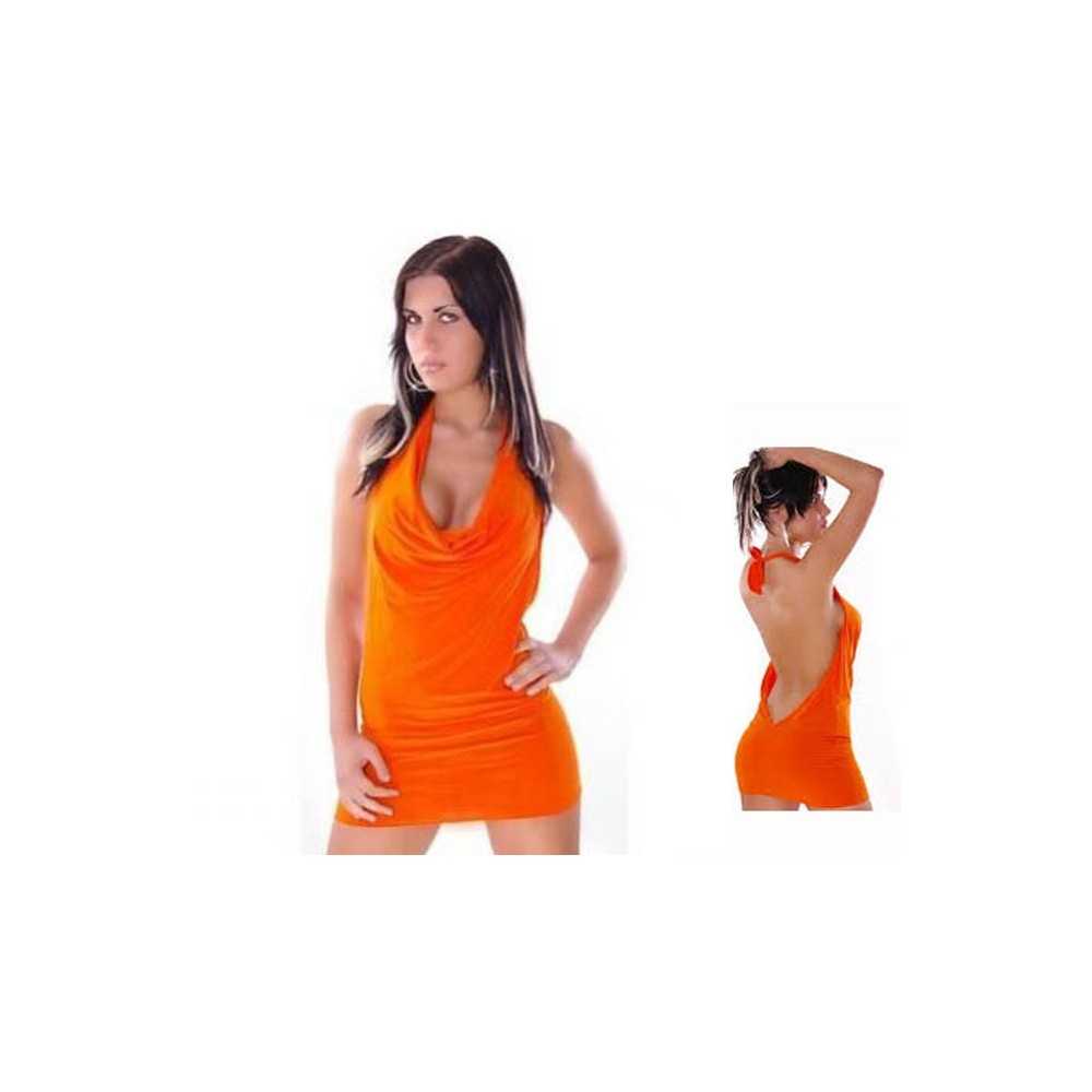 Sexy orange mini dress with plunging cowl neckline