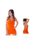 Sexy orange mini dress with plunging cowl neckline