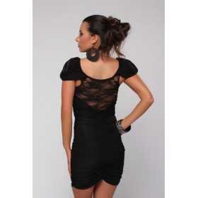 Ruched mini dress with lace inserts Black
