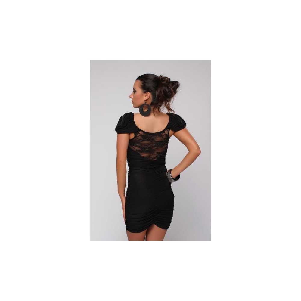 Ruched mini dress with lace inserts Black