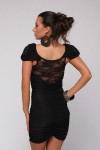 Ruched mini dress with lace inserts Black