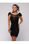 Ruched mini dress with lace inserts Black