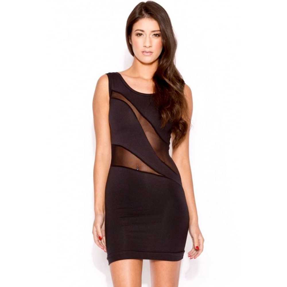 Sleeveless cocktail mini dress with mesh inserts Black Sexy Shop One Size