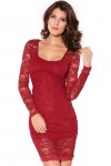 Red mini lace cocktail dress with long sleeves