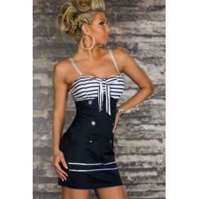 Striped mini dress with buttons and padded cups White/Navy Blue Sexy Shop One Size